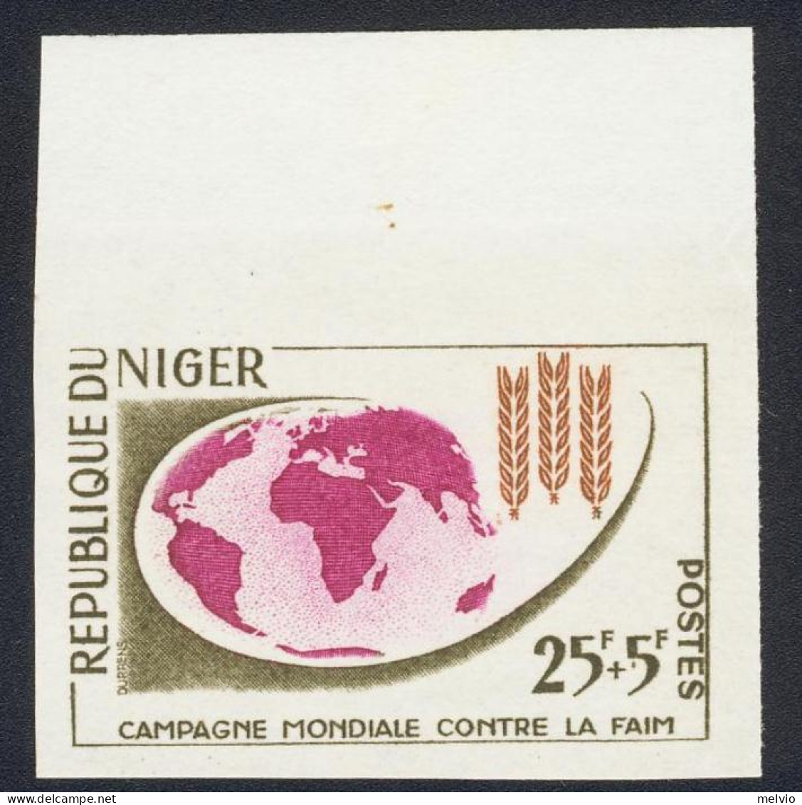 1963-Niger (MNH=**) Serie Un Valore Fr. 25+5 Non Dentellato "campagna Mondiale C - Niger (1960-...)