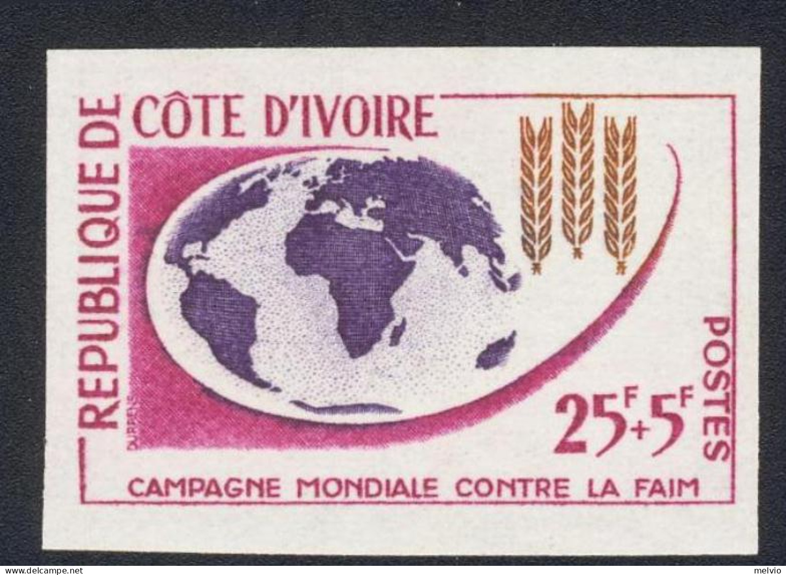 1963-Costa D'Avorio (MNH=**) Serie Un Valore Fr. 25+5 Non Dentellato "campagna M - Côte D'Ivoire (1960-...)