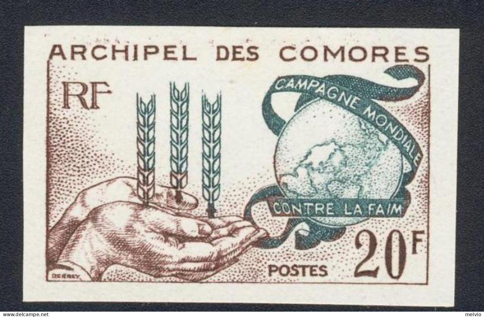 1963-Arcipelago Delle Comore (MNH=**) Serie Un Valore Fr. 25+5 Non Dentellato "c - Comores (1975-...)