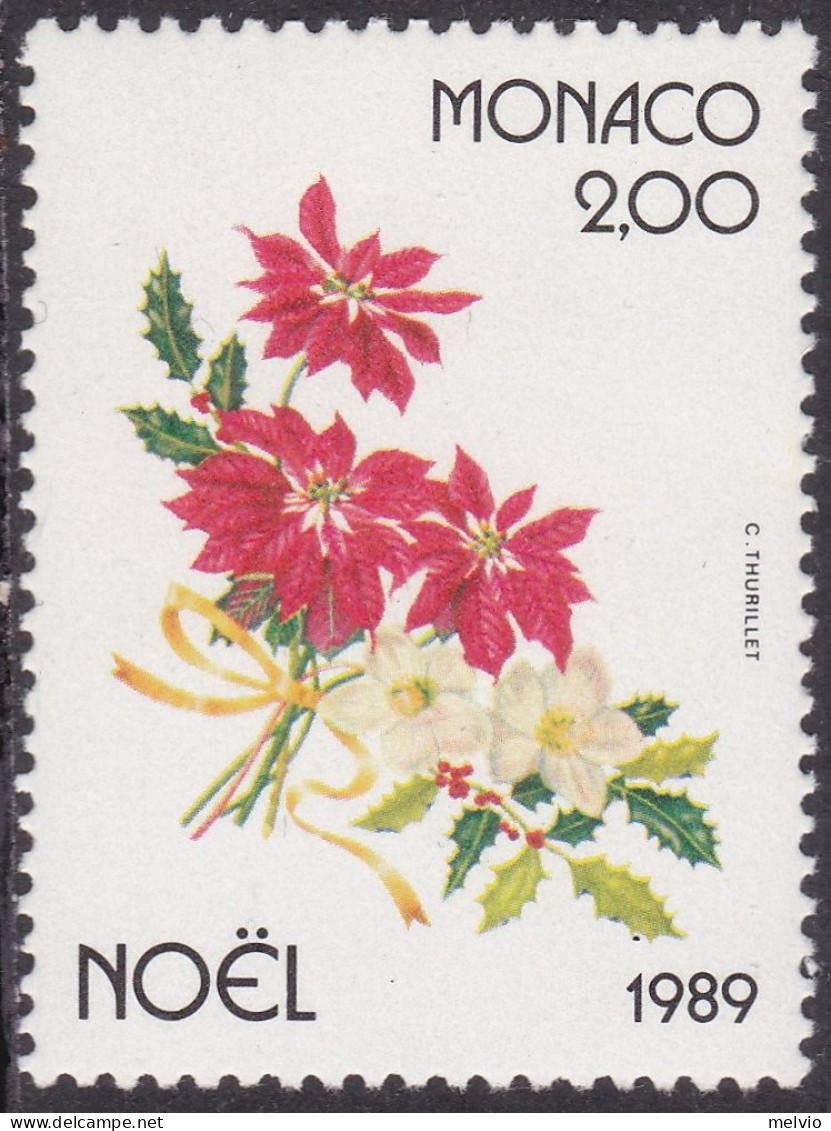 1989-Monaco (MNH=**) S.1v."fiori,natale"catalogo Unificato Euro 2,75 - Autres & Non Classés