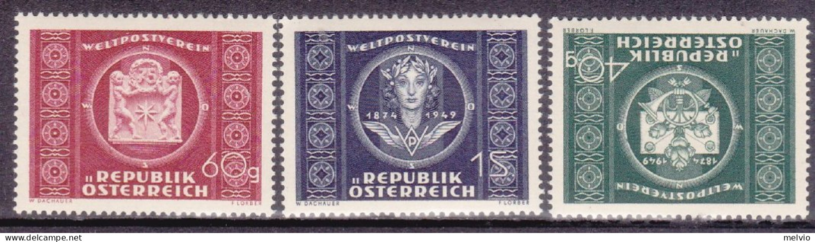 1949-Austria (MNH=**) S.3v."75 Anniversario U.P.U."catalogo Unificato Euro 18 - Altri & Non Classificati