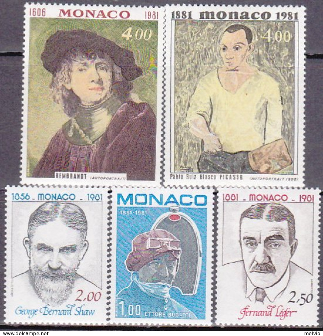 1981-Monaco (MNH=**) S.5v."anniversario Della Nascita Di Celebrita',ritratti"cat - Autres & Non Classés