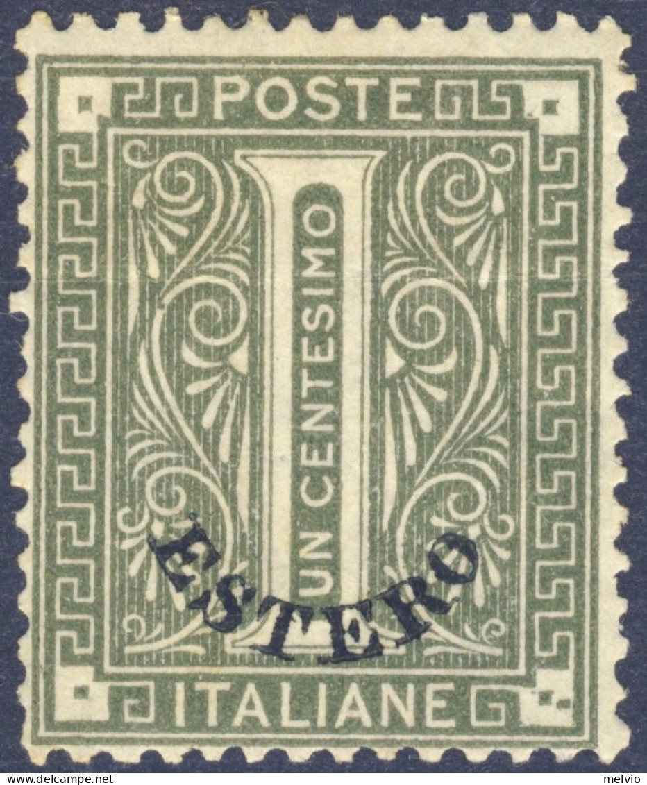 1874-Levante (MLH=*) 1c.verde Oliva "Cifra" Con Varietà Due Punti Nell'angolo In - Emissions Générales