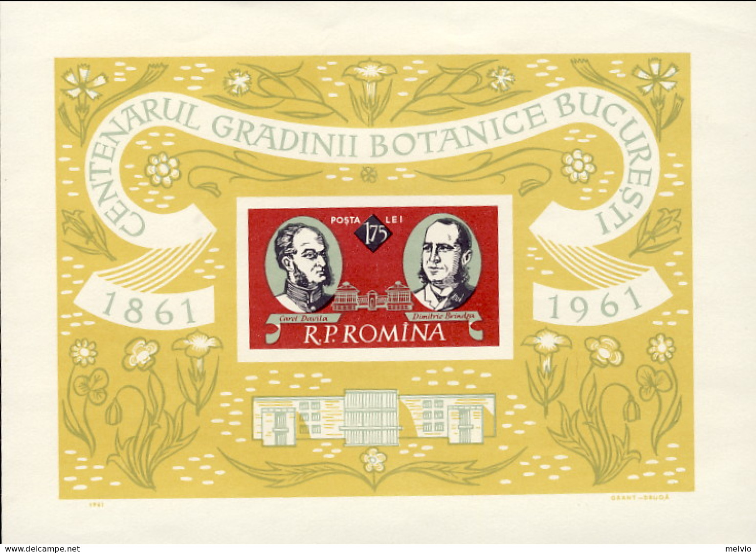 1961-Romania (MNH=**) Foglietto L 1,75 "anniversario Giardino Botanico Di Bucare - Other & Unclassified