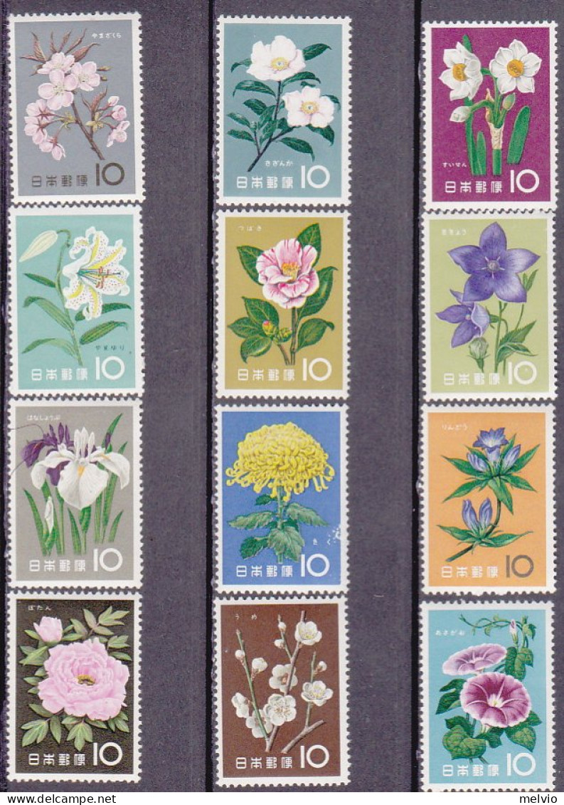 1961-Giappone (MNH=**) S.12v."fiori"catalogo Euro 30 - Sonstige & Ohne Zuordnung