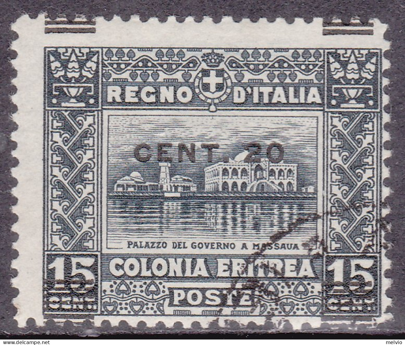 1916-Eritrea (O=used) 20c.su 15c.grigio Nero Con Soprastampa Fortemente Spostata - Erythrée