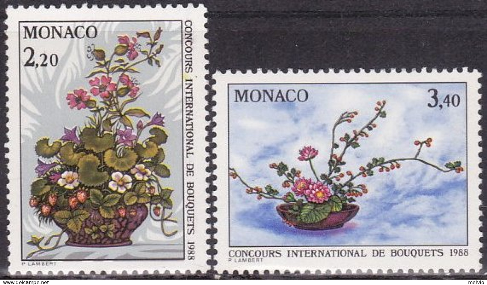 1987-Monaco (MNH=**) S.2v."fiori,concorso Di Composizione Floreale"catalogo Unif - Autres & Non Classés