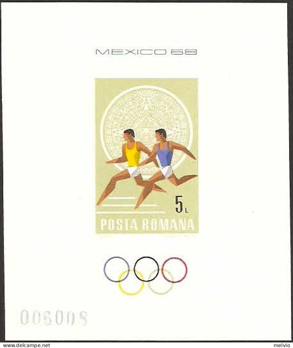 1968-Romania (MNH=**) Foglietto 1v. Non Dentellato "Olimpiadi Messico 1968" - Other & Unclassified