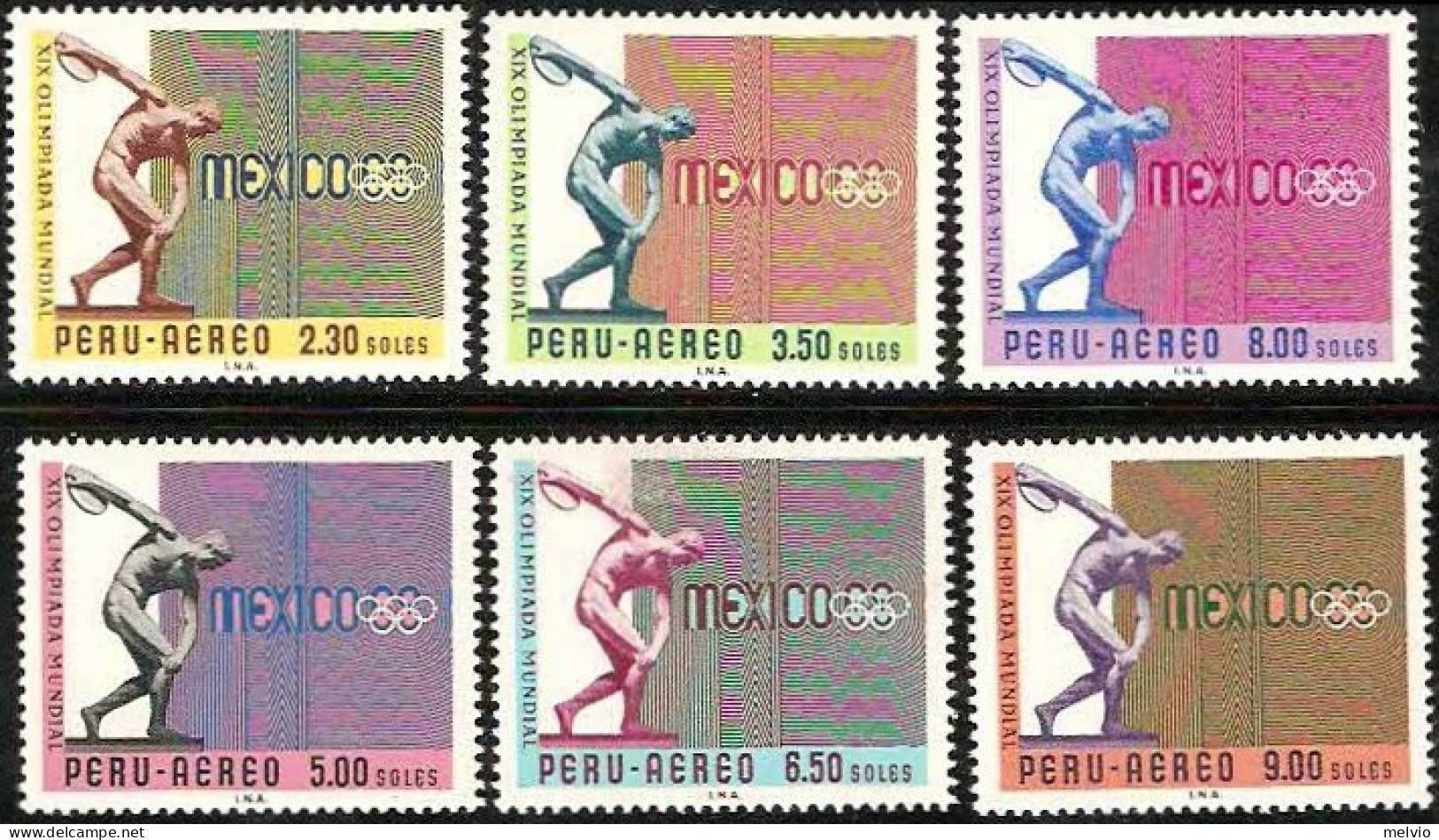 1968-Perù (MNH=**) S.6v. "Olimpiadi Messico 1968" - Peru