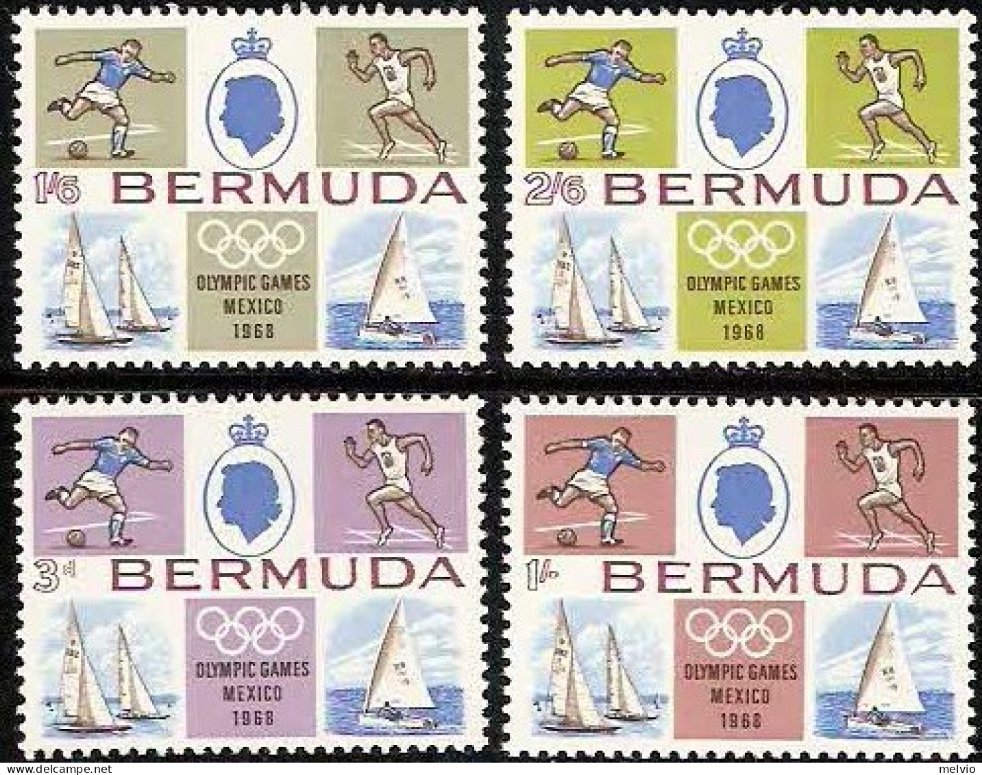 1968-Bermuda (MNH=**) S.4v. "Olimpiadi Messico 1968" - Bermudes