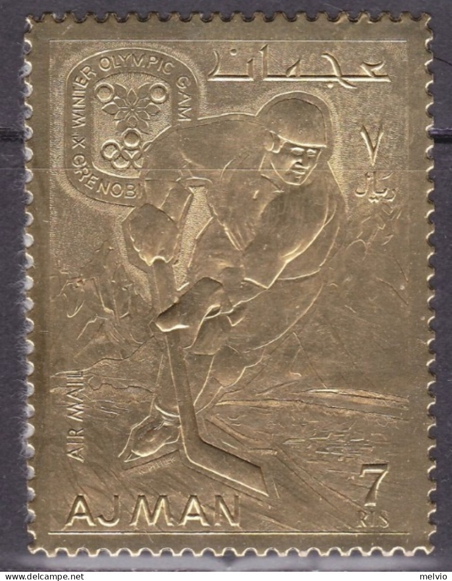 1968-Ajman (MNH=**) Francobollo Oro 7r. "Olimpiade Invernale Grenoble" - Adschman