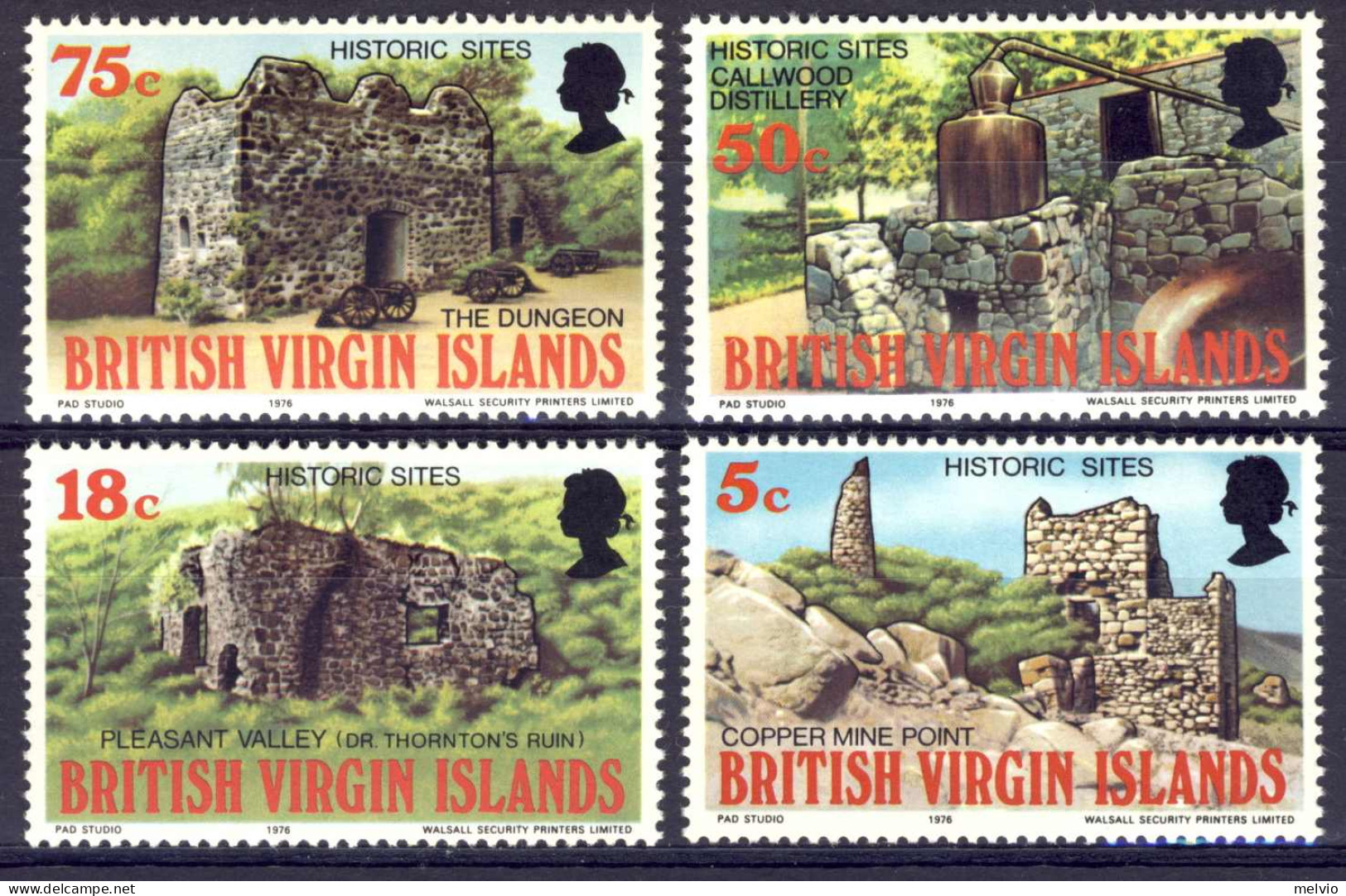 1976-Isole Vergini (MNH=**)s.4v."Historic Sites" - British Virgin Islands