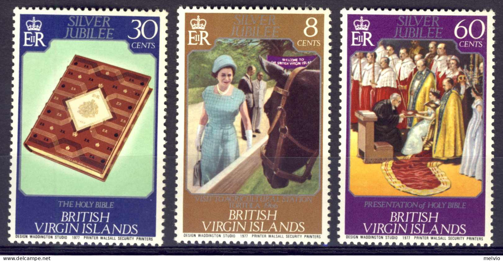1972-Isole Vergini (MNH=**)s.3v."Queen Elizabeth II, Holy Bible" - British Virgin Islands