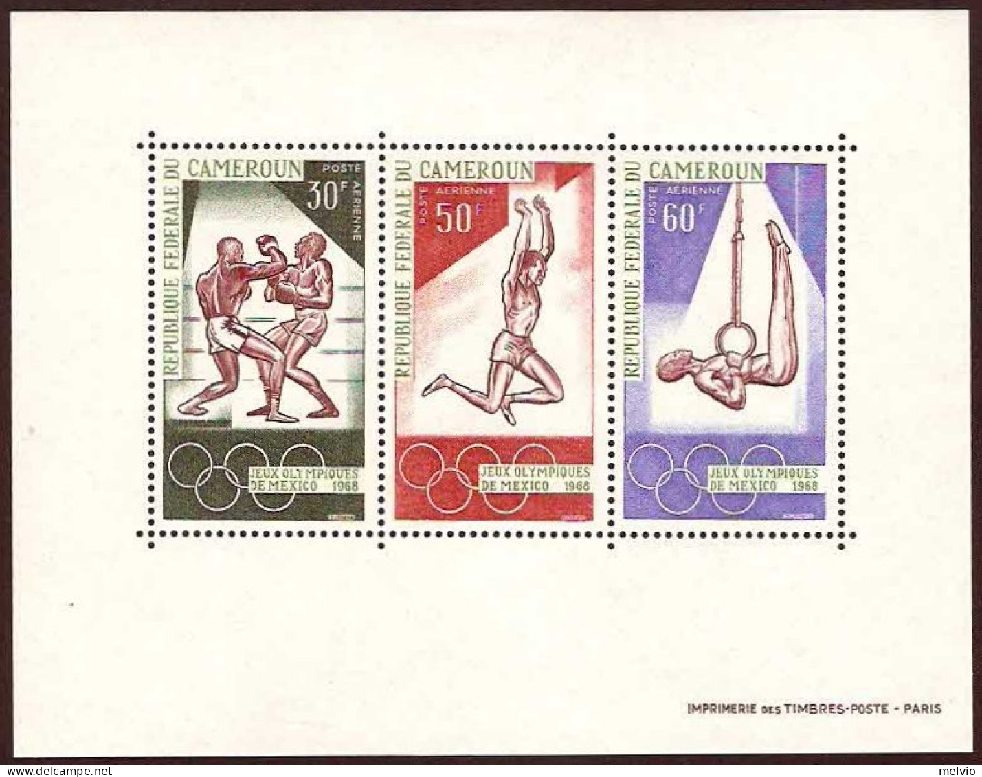 1968-Camerun (MNH=**) Foglietto 3v. "Olimpiadi Messico 1968" - Cameroon (1960-...)