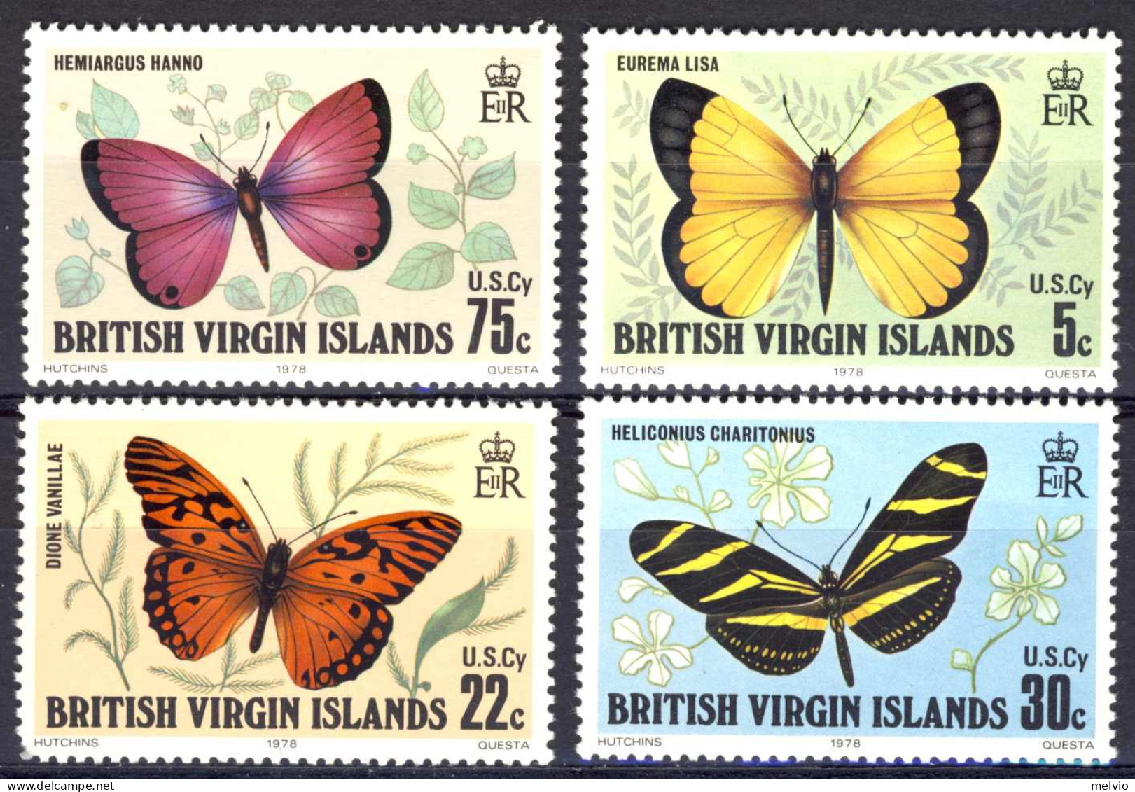 1978-Isole Vergini (MNH=**)s.4v."Butterflies" - Iles Vièrges Britanniques