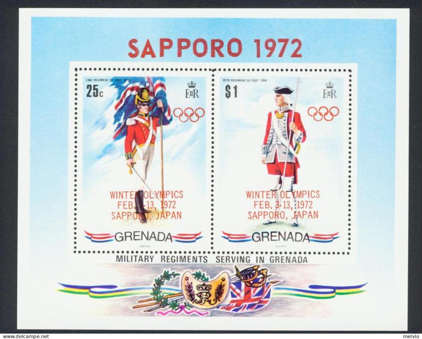 1972-Grenada (MNH=**) Foglietto S.2v."uniformi,giochi Olimpici Invernali Di Sapp - Grenada (...-1974)