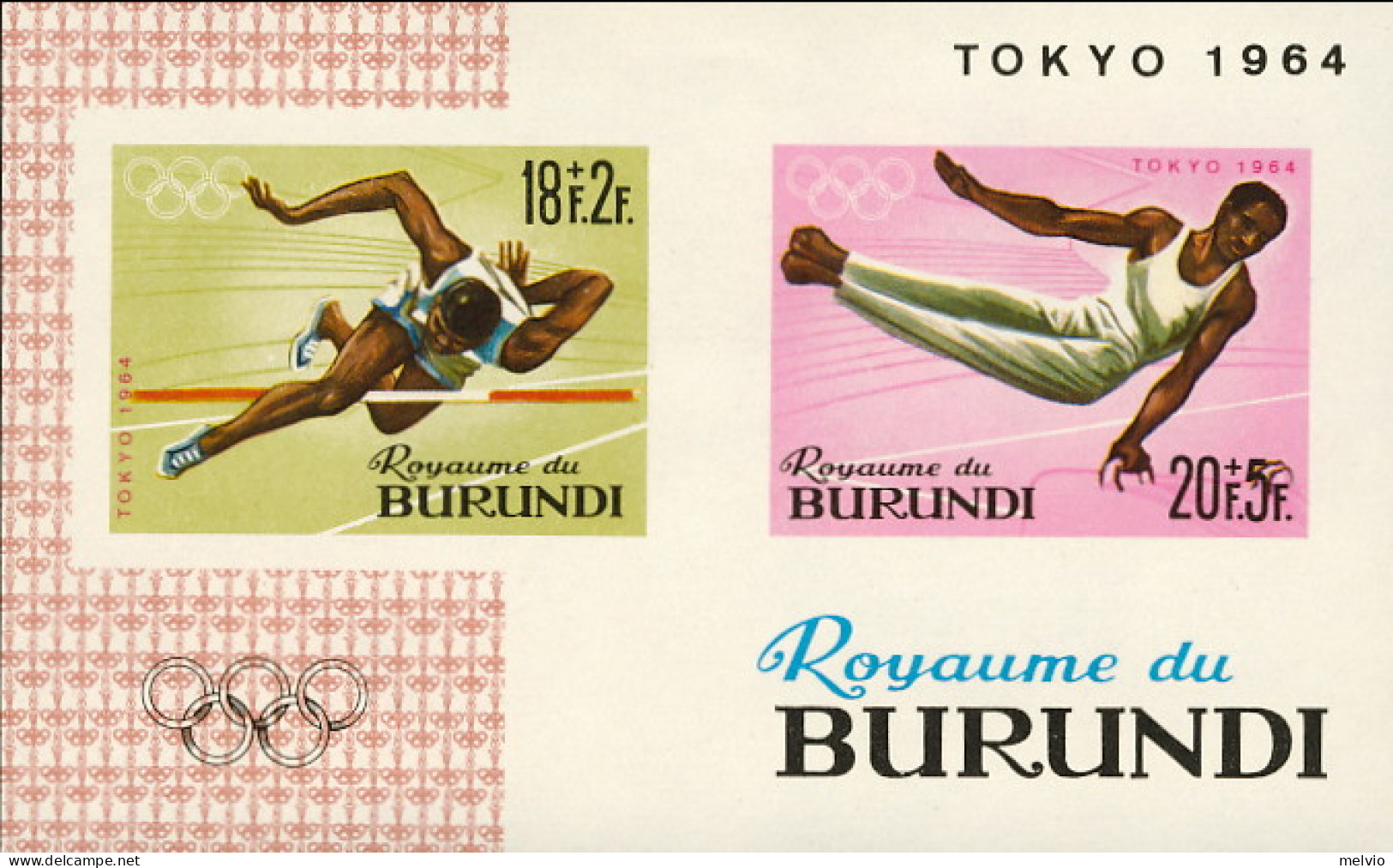 1964-Burundi (MNH=**) Foglietto S.2v.non Dentellati"Giochi Olimpici Di Tokyo" - Sonstige & Ohne Zuordnung