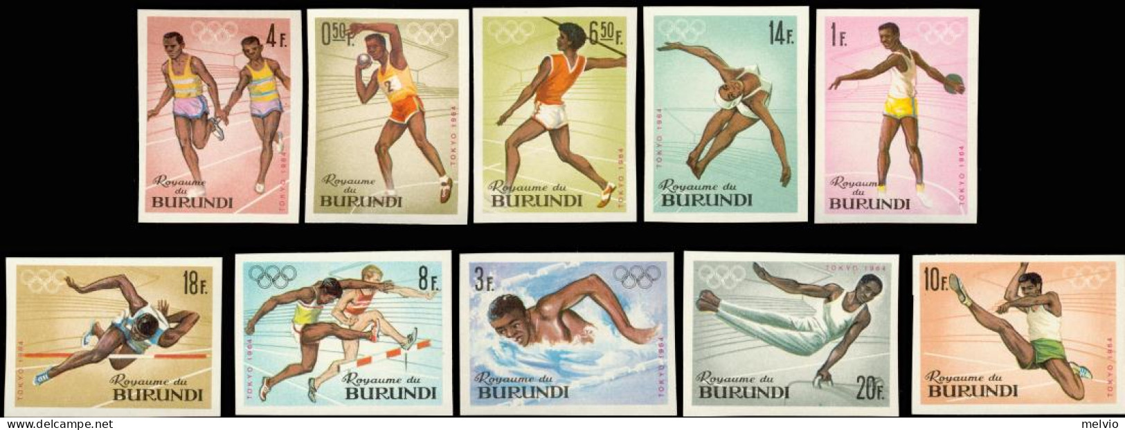 1964-Burundi (MNH=**) S.10v.non Dentellati "Giochi Olimpici Di Tokyo" - Sonstige & Ohne Zuordnung