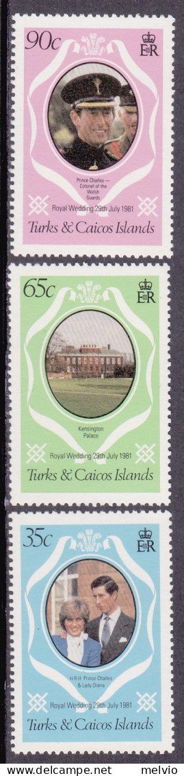 1981-Turks Caicos (MNH=**) S.3v."Royal Wedding" - Turks & Caicos (I. Turques Et Caïques)