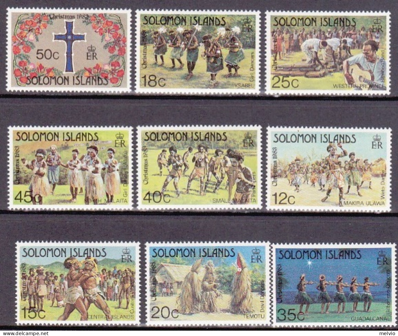 1983-Salomone Isole (MNH=**) S.9v."Natale,feste E Costumi" - Solomon Islands (1978-...)