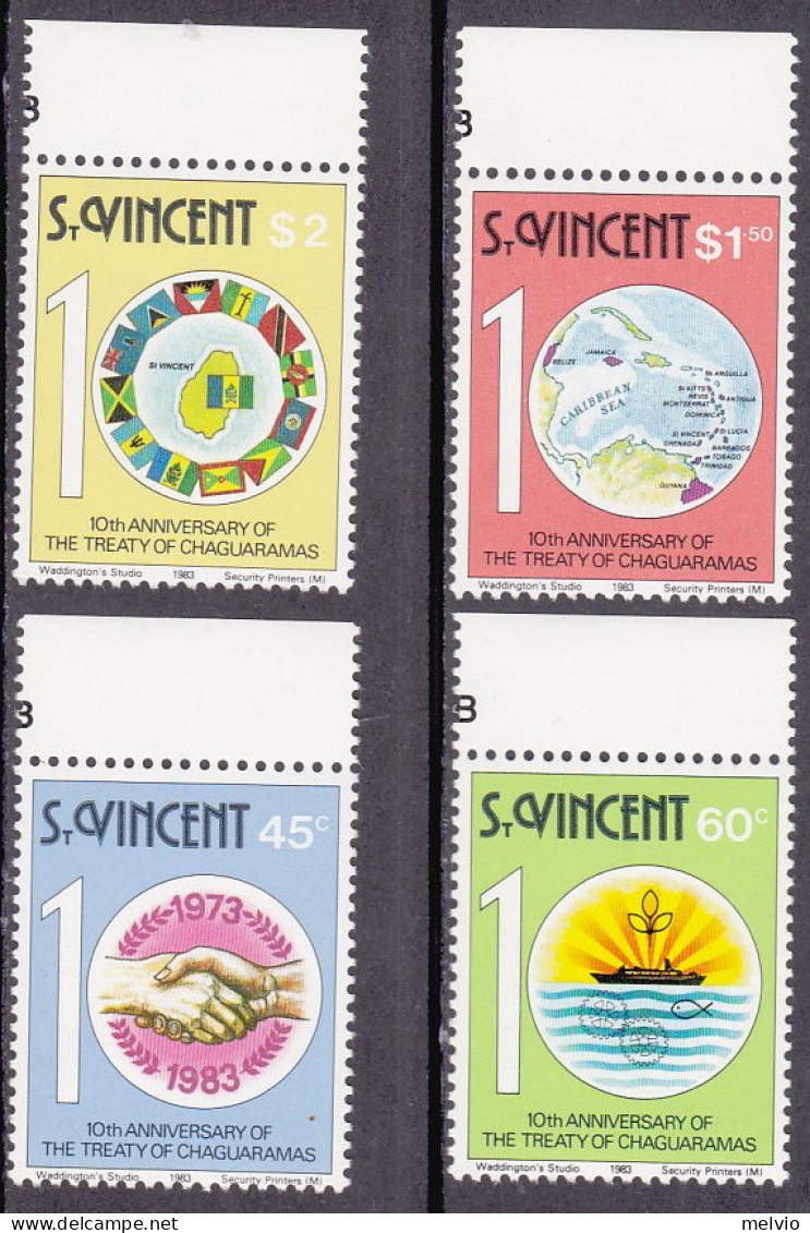 1983-St.Vincent (MNH=**) S.4v."anniversario Trattato Di Chaguaramas" - St.Vincent (1979-...)