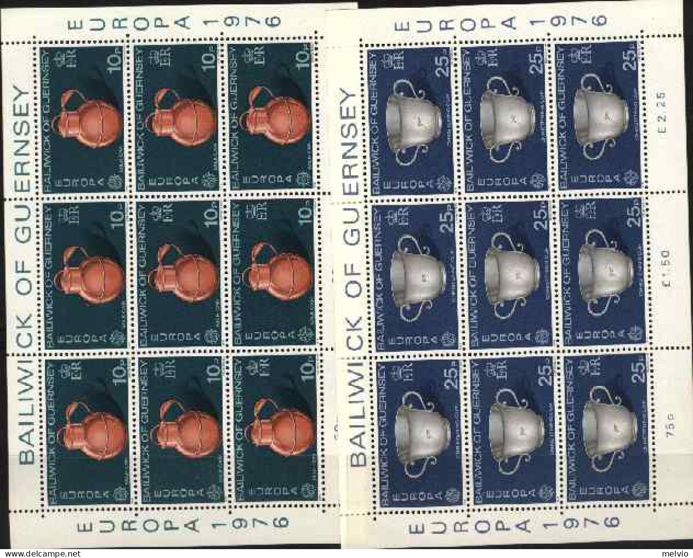 1976-Guernsey (MNH=**) Due Minifg.18v."Europa Cept, Artigianato"catalogo Unifica - Guernesey