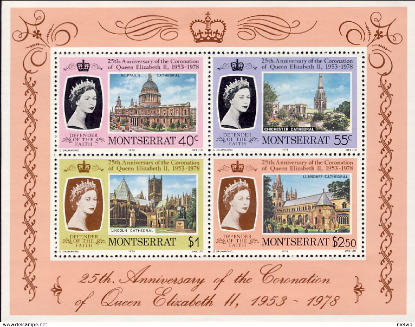 1978-Monserrato (MNH=**) Foglietto 4v."25 Anniversario Coronation" - Montserrat