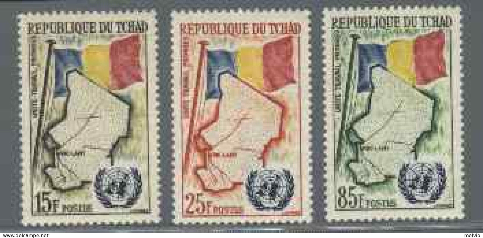 1961-Ciad  (MNH=**) S.3v."Ammissione All'O.N.U.,bandiera" - Tschad (1960-...)