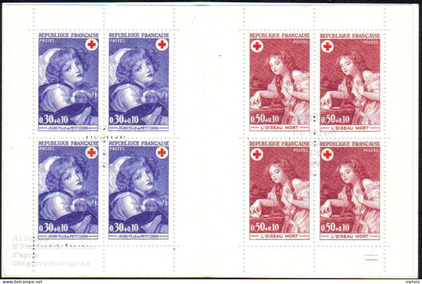 1971-Francia (MNH=**) Libretto Quattro S.8v."pro Croce Rossa,quadri Di Greuze"ca - Neufs