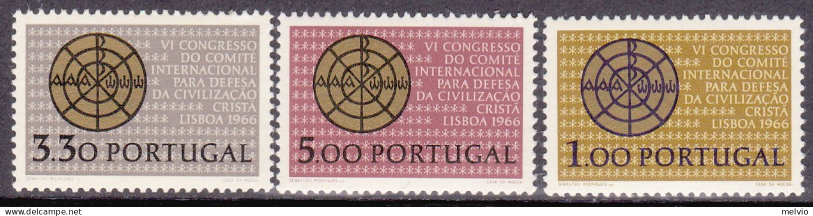 1966-Portogallo (MNH=**) S.3v."Congresso Civiltà Cristiana" - Autres & Non Classés
