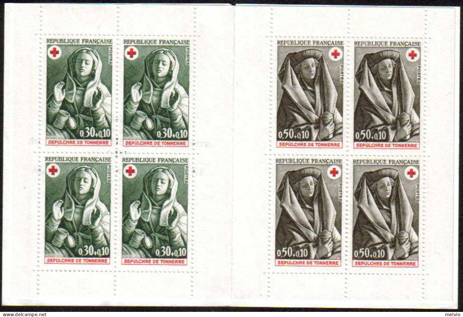 1973-Francia (MNH=**) Libretto Quattro S.8v."pro Croce Rossa,sculture Tombali"ca - Nuevos