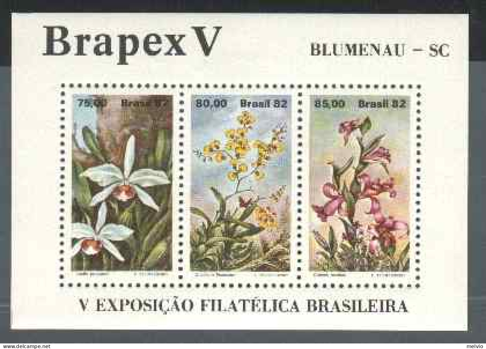 1982-Brasile (MNH=**) Foglietto 3v."Fiori,Expo Di Blumenau" - Autres & Non Classés
