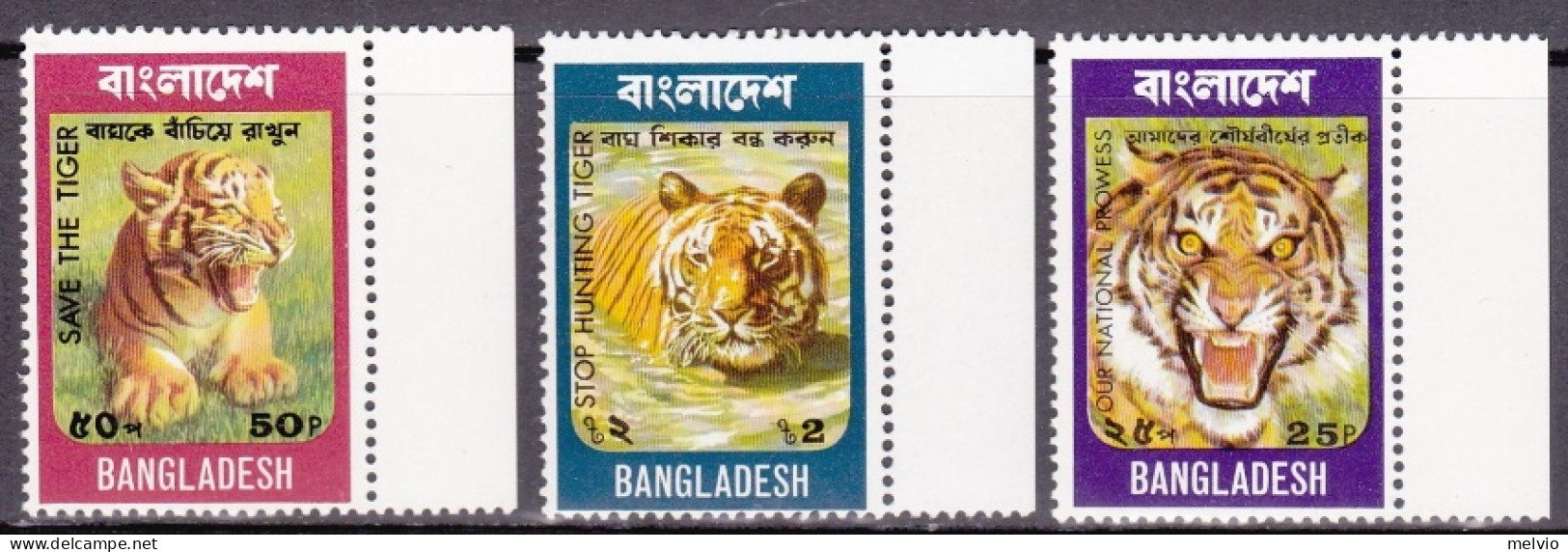 1974-Bangladesh (MNH=**) S.3v."Tigre Del Bengala" - Bangladesh