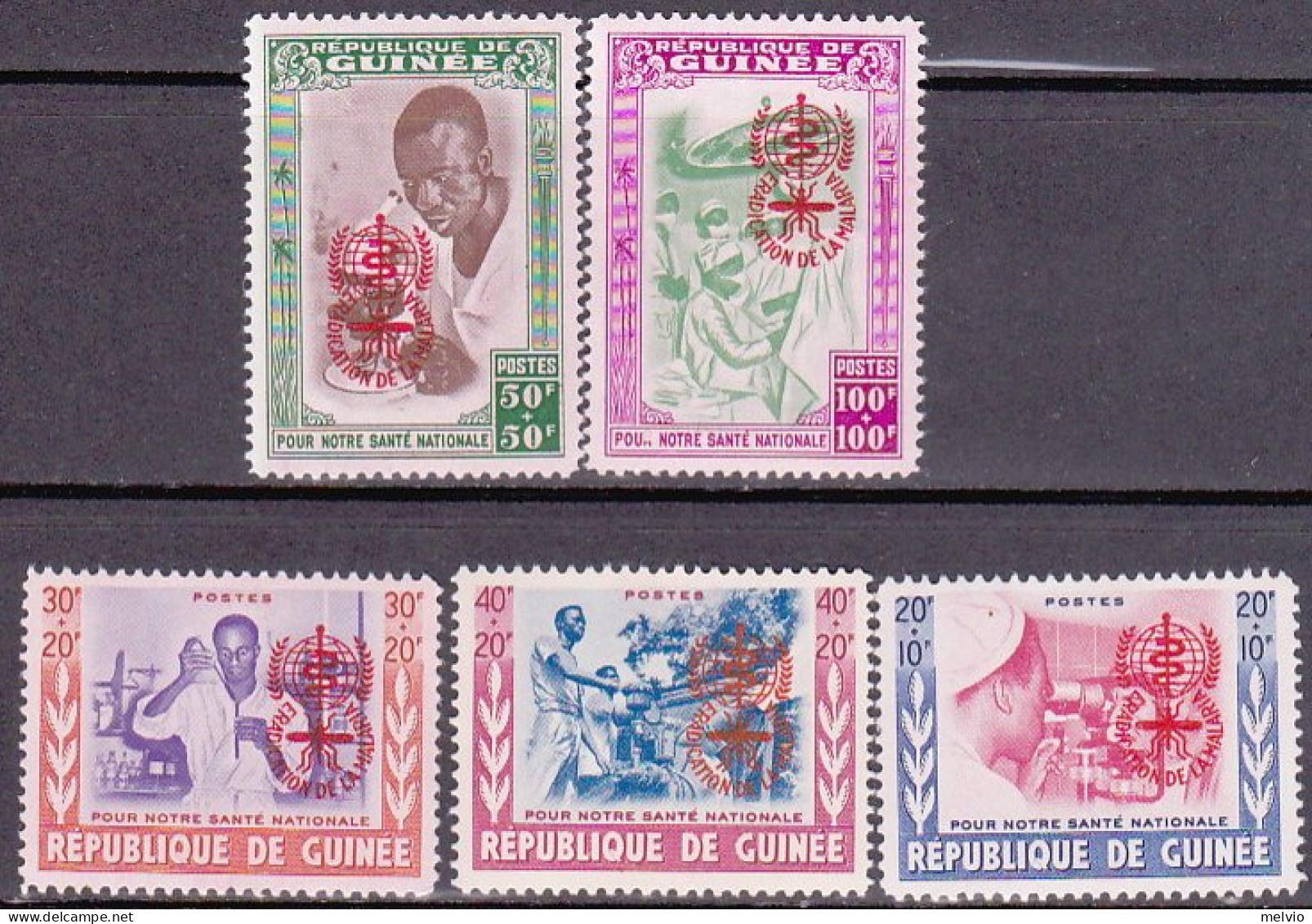 1962-Guinea (MNH=**) S.5v."Lotta Alla Malaria"catalogo Yvert Euro 8 - Guinée (1958-...)