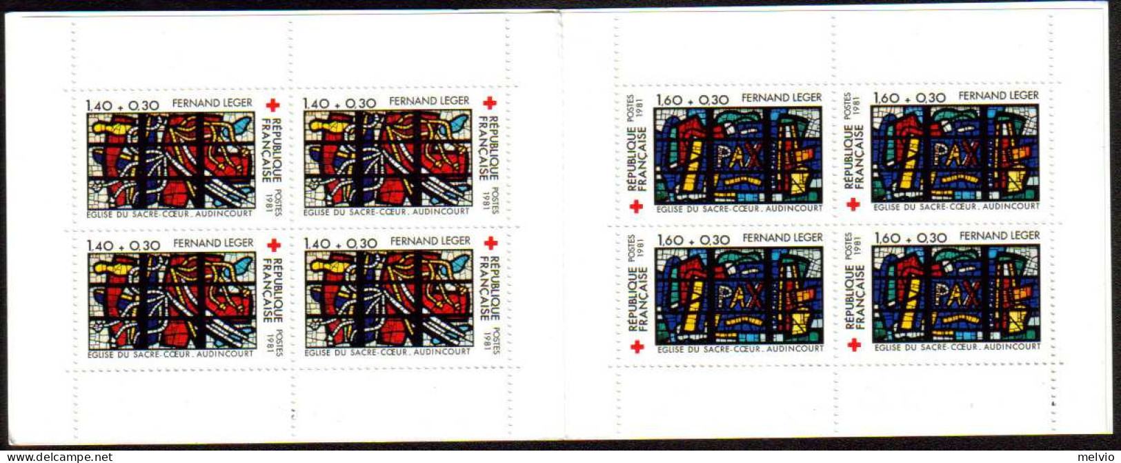 1981-Francia (MNH=**) Libretto Quattro S.8v."pro Croce Rossa,vetrate"cat.Unifica - Neufs