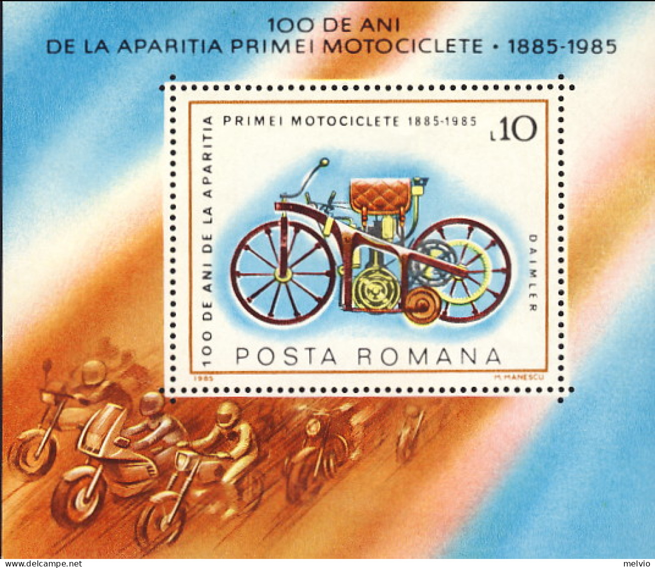 1985-Romania (MNH=**) Foglietto 1v."Centenario Della Motocicletta"catalogo Euro  - Other & Unclassified