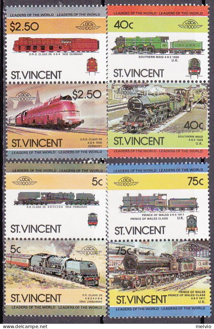 1988-St.Vincent (MNH=**) S.8v."Locomotive" - St.Vincent (1979-...)