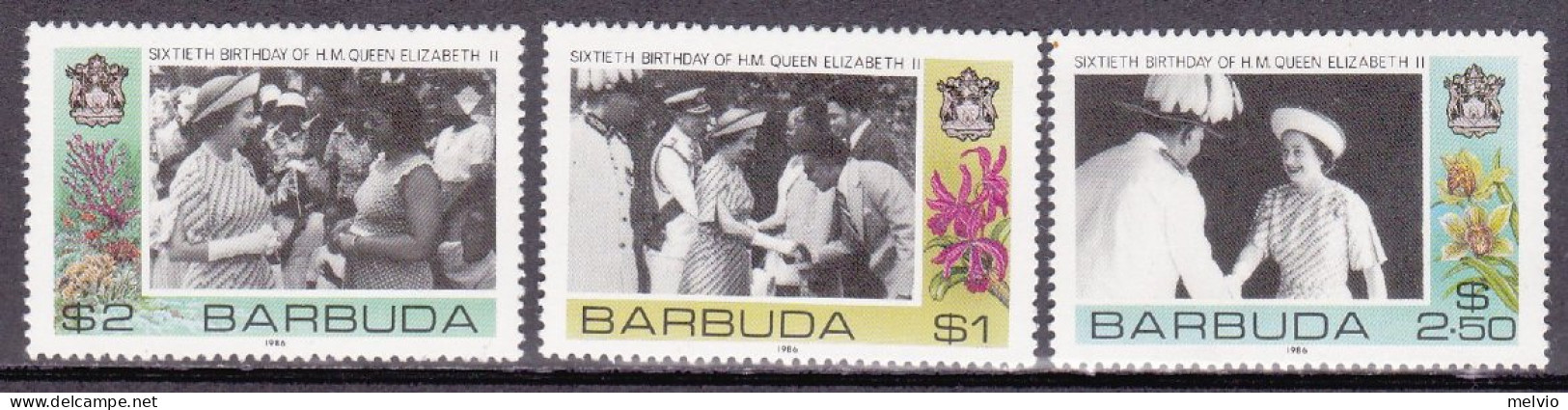1986-Barbuda (MNH=**) S.3v."Elisabetta II°" - Antigua E Barbuda (1981-...)