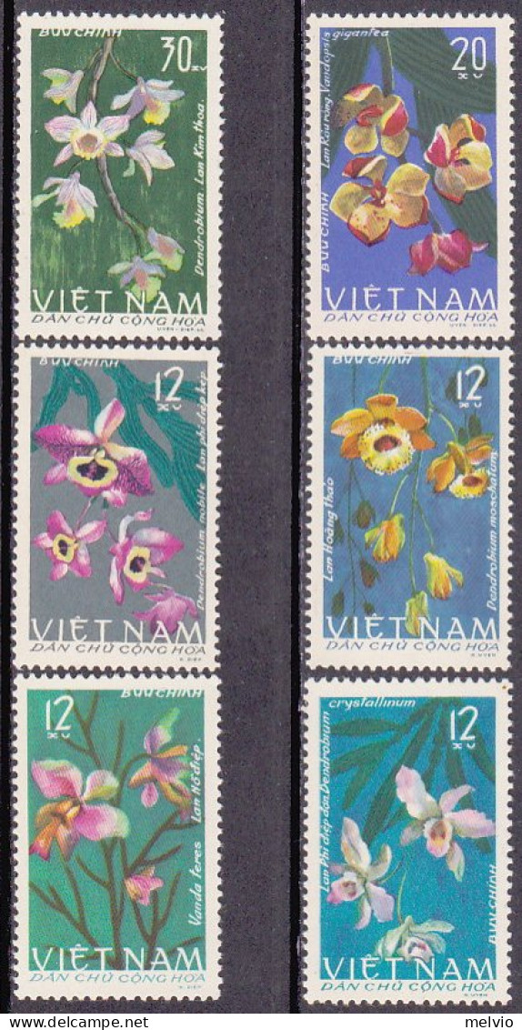 1966-Vietnam Del Nord (MNH=**) S.6v."Orchidee"catalogo Yvert Euro 20 - Viêt-Nam