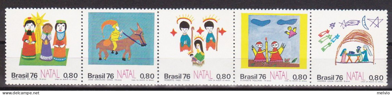 1976-Brasile (MNH=**) S.5v.in Striscia "Disegni Infantili" - Sonstige & Ohne Zuordnung