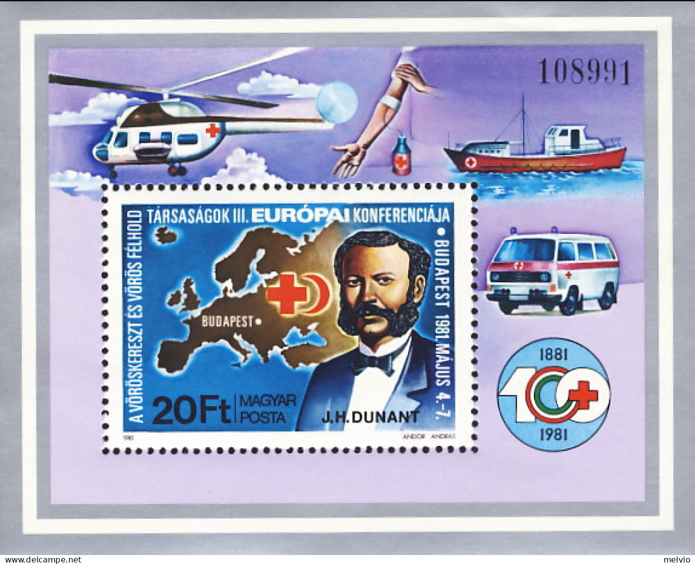 1981-Ungheria (MNH=**) Foglietto 1v."Conferenza Europea Croce Rossa"catalogo Yve - Andere & Zonder Classificatie