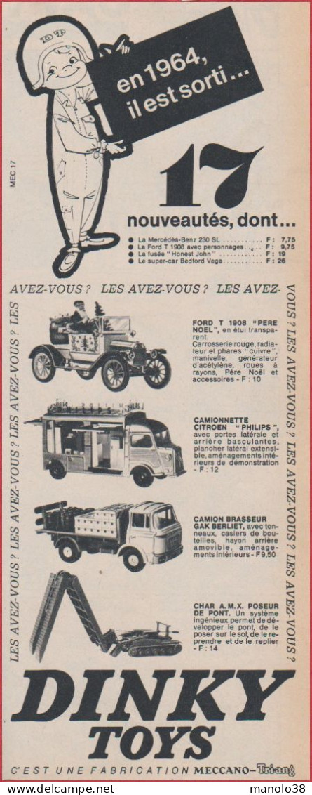 Dinky Toys. Ford T, Camionnette Citroen "Philips", Camion Brasseur Gak Berliet Et Char AMX. Nouveauté 1964. - Publicités