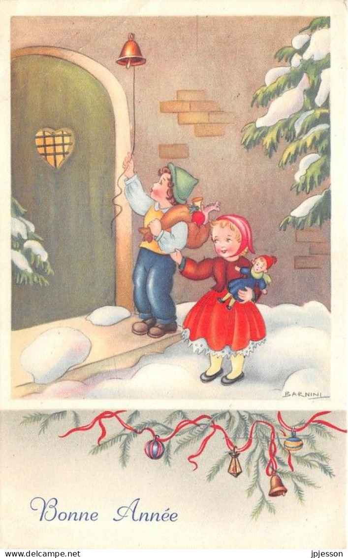 ILLUSTRATEUR - BARNINI - ENFANTS, PAYSAGE D'HIVER - FANTAISIE "BONNE ANNEE" - Otros & Sin Clasificación