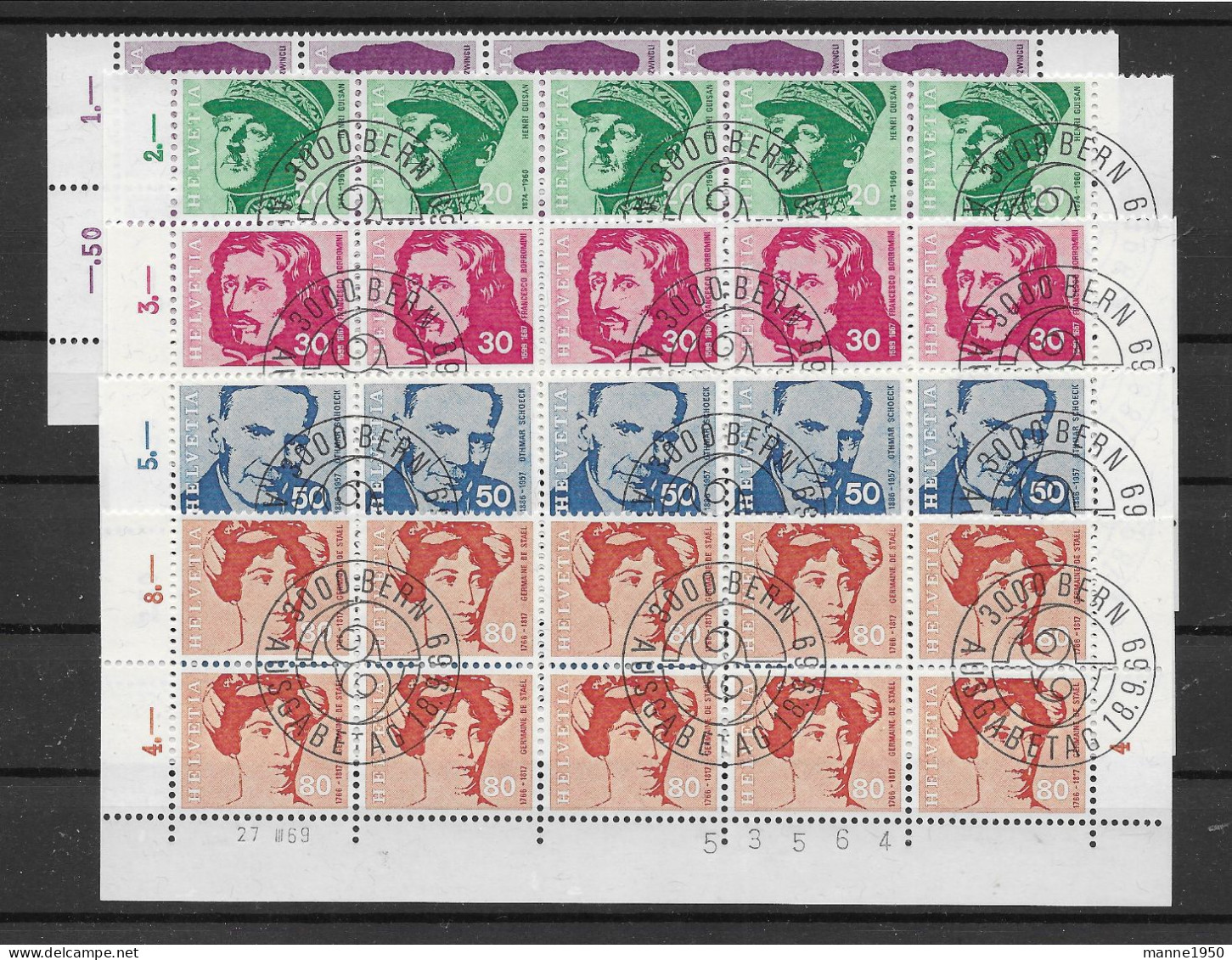 Schweiz 1969 Persönlichkeiten Mi.Nr. 906/10 Kpl. 10er Blocksatz Gestempelt - Usados