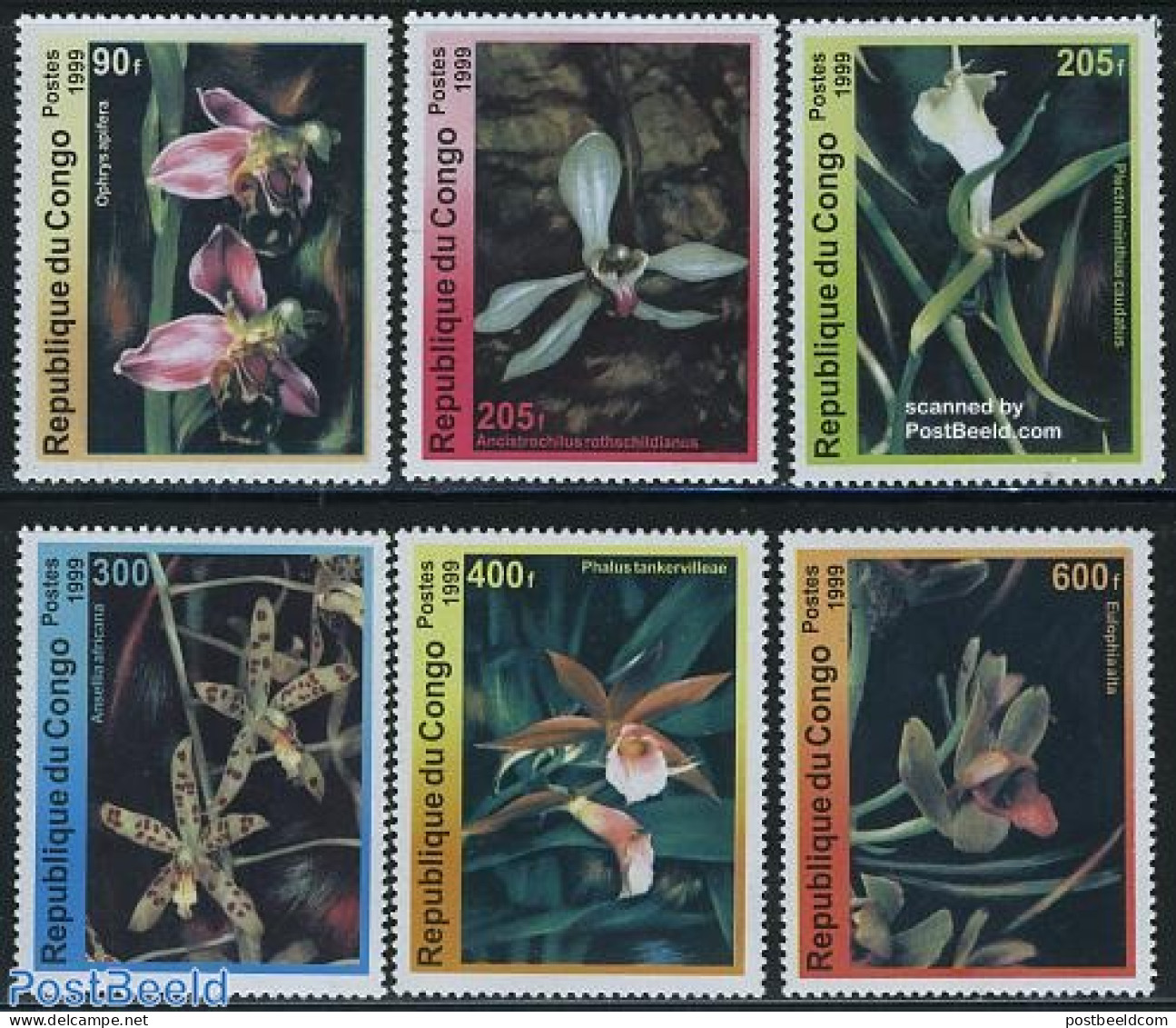 Congo Republic 1999 Orchids 6v, Mint NH, Nature - Flowers & Plants - Orchids - Autres & Non Classés