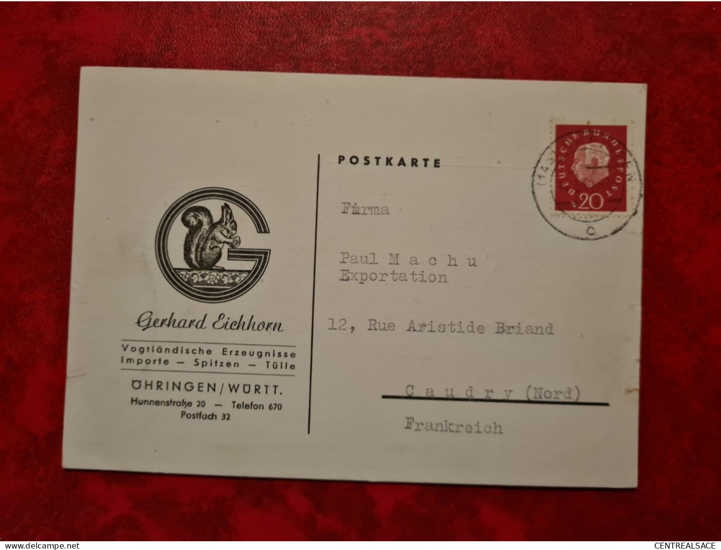 Lettre Allemagne 1961 CARTE ENTETE GERHARD EICHHORN ECUREUIL OHRINGEN - Autres & Non Classés