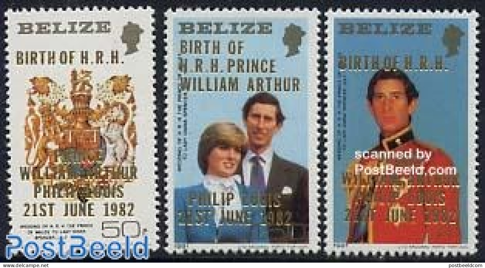 Belize/British Honduras 1982 Royal Baby 3v, Mint NH, History - Charles & Diana - Coat Of Arms - Kings & Queens (Royalty) - Koniklijke Families