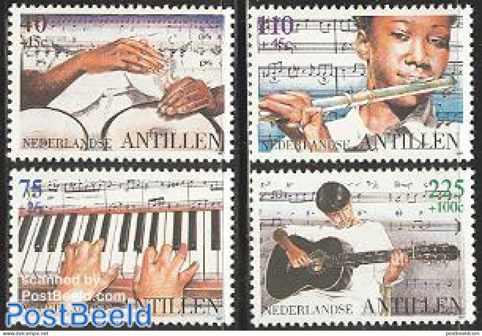 Netherlands Antilles 1997 Child Welfare, Music 4v, Mint NH, Performance Art - Music - Musical Instruments - Staves - Musik