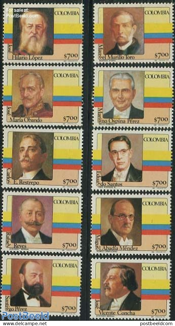 Colombia 1981 Presidents 10v  (7p Nomination), Mint NH, History - Politicians - Colombia