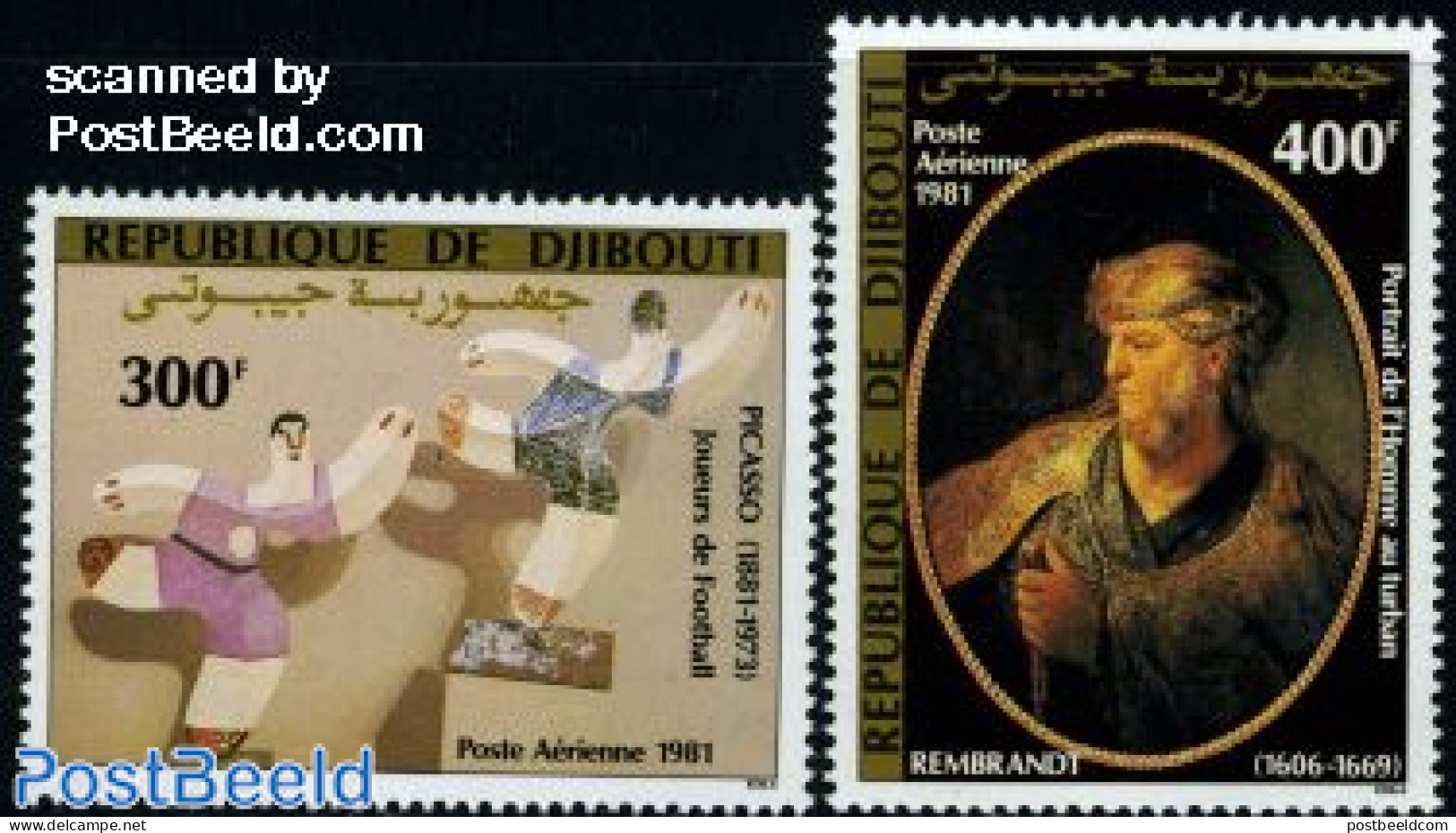 Djibouti 1981 Picasso/Rembrandt 2v, Mint NH, Sport - Football - Art - Pablo Picasso - Rembrandt - Djibouti (1977-...)